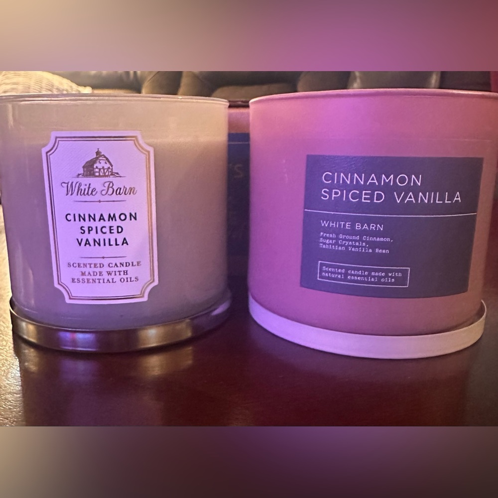 Bath and Body works 3-wick candles in Cinnamon Spiced Vanilla scent.